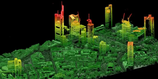 Color 3D point-cloud visualization of city buildings